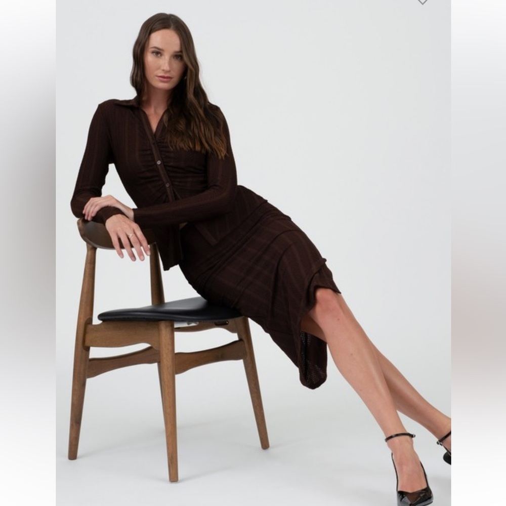 ON SALE 193. Brown Knit Cardigan & Midi Skirt Set
